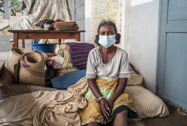 On 14 February 2022, Mrs Martine Ravao, 67, is accommodated at a temporary shelter in Ampasimandrorona district after her house was destroyed by tropical cyclone Batsirai. Because the of the rooms in the shelter were already full she and her family had to sleep on the terrace. Since January 2022, multiple extreme weather events have damaged homes and public infrastructure in Madagascar, resulted in the death of over 200 people, and left over 650,000 people without access to health care. WHO has been working with national health authorities and partners to respond, including by delivering essential medical supplies and sending experts to the affected areas.