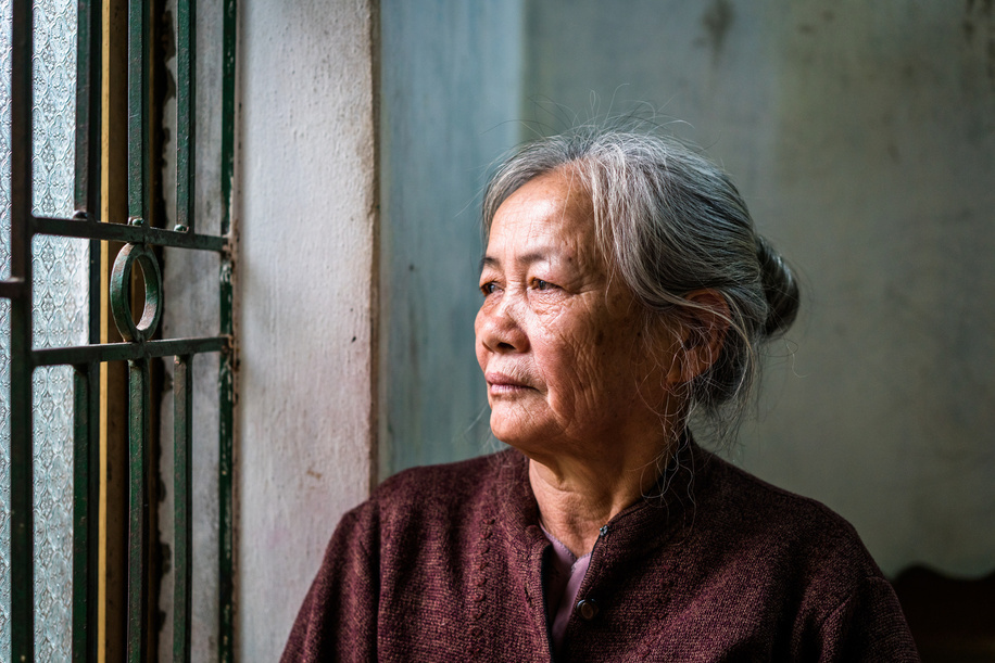 Hoa, 68, in portrait in her home in Doi Son village, Ha Nam Province, Vietnam. She was diagnosed with diabetes 3 years ago and suffer several complications, including hypertension.