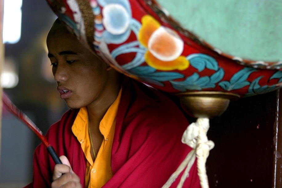 Young man in a monastery in Kalimpong.