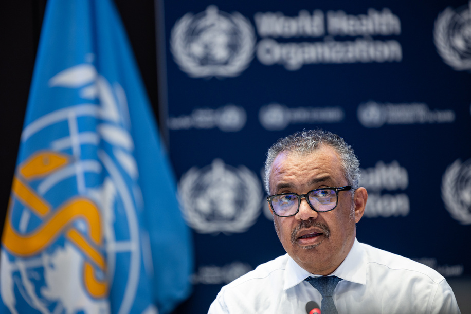 WHO Director-General Dr Tedros Adhanom Ghebreyesus speaks during the 154th session of the WHO Executive Board at WHO Headquarters in Geneva, Switzerland, on 25 January 2024.  Related:  https://www.who.int/about/accountability/governance/executive-board/executive-board-154th-session Title of WHO staff and officials reflects their respective position at the time the photo was taken.