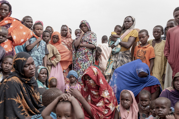 Sudanese refugees wait to be registered upon arrival in Adre, Chad, on 5 July 2024.