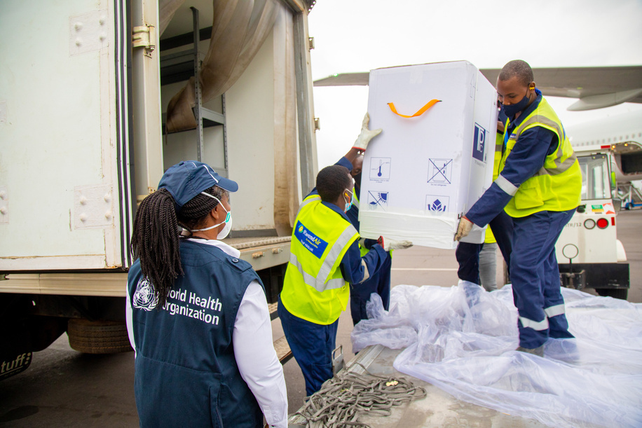 On 3 March 2021, a cargo containing 240,000 doses of the COVID-19 vaccines arrives at Kigali International Airport in Rwanda. 

Health workers and other priority populations vulnerable to COVID-19 can now expect to receive life-saving coronavirus vaccines in Rwanda as 240,000 doses of the AstraZeneca/Oxford vaccines licensed and manufactured by the Serum Institute of India were delivered by UNICEF on behalf of the COVAX Facility. Rwanda also received 102,960 doses of the Pfizer-BioNTech mRNA COVID-19 Vaccine as part of the distribution of 1.2 million doses procured from the manufacturer by COVAX. As of March 4, 19,659 Rwandans have been infected by COVID-19 and 268 lives have been lost. 

COVAX, the vaccines pillar of the Access to COVID-19 Tools (ACT) Accelerator, is co-led by the Coalition for Epidemic Preparedness Innovations (CEPI), Gavi, (the Vaccine Alliance) and the World Health Organization (WHO) – working in partnership with developed and developing country vaccine manufacturers, UNICEF, the World Bank, and others. It is the only global initiative that is working with governments and manufacturers to ensure COVID-19 vaccines are available worldwide to both higher-income and lower-income countries.
pfizer-biontech covid-19, pfizer-biontech, pfizer, biontech, Pfizer/BioNTech,