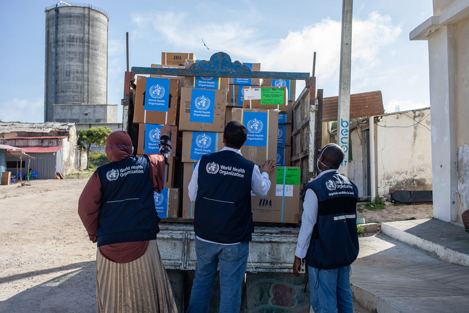 On 12 May 2020 medical and hygiene supplies arrive at the De Martini COVID-19 isolation center in the Banaadir region of Somalia. The facility is supported by WHO.