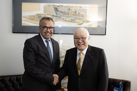 On 4 May 2024, WHO Director-General Dr Tedros Adhanom Ghebreyesus met with Minister of Health, Labour and Welfare of Japan Prof Keizo Takemi at WHO Headquarters in Geneva, Switzerland. Posting on X after the meeting, Dr Tedros said: " Thank you Health Minister @TakemiKeizo for your visit and a very good discussion on the launch plans for the new Universal Health Coverage Knowledge Hub — @WHO welcomes your leadership and commitment, and looks forward to working with you and the @WorldBank on the implementation.  The Minister and I also discussed health financing challenges in low- and middle-income countries, the WHO Investment Round, and the ongoing https://twitter.com/hashtag/PandemicAccord?src=hashtag_click negotiations by Member States."