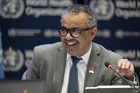WHO Director-General Dr Tedros Adhanom Ghebreyesus at the resumed ninth meeting of the Intergovernmental Negotiating Body (INB) for a WHO instrument on pandemic prevention, preparedness and response took place at WHO Headquarters in Geneva, Switzerland, from 29 April to 10 May 2024. Related: https://www.who.int/news-room/events/detail/2024/04/29/default-calendar/ninth-meeting-of-the-intergovernmental-negotiating-body-(inb)-for-a-who-instrument-on-pandemic-prevention-preparedness-and-response-resumed