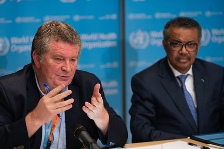 Dr Michael Ryan, Executive Director, WHO Health Emergencies Programme and WHO Director-General Dr Tedros Adhanom Ghebreyesus https://www.who.int/docs/default-source/coronaviruse/who-audio-emergencies-coronavirus-full-press-conference-17feb2020-final.pdf Title of WHO staff and officials reflects their respective position at the time the photo was taken.