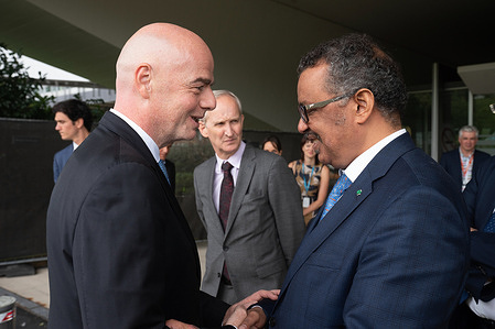 The World Health Organization (WHO) and football’s world governing body, FIFA, today agreed a four-year collaboration to promote healthy lifestyles through football globally. WHO Director-General Dr Tedros Adhanom Ghebreyesus and FIFA President Gianni Infantino signed the  https://www.who.int/docs/default-source/documents/who-fifa-mou.pdf  at WHO’s Geneva-based headquarters. “WHO is excited to be working with FIFA. Half the world watched the 2018 World Cup. This means there’s huge potential for us to team up to reach billions of people with information to help them live longer healthier lives,” said Dr Tedros. Original Tweet posted on 4 October 2019 by Dr Tedros Adhanom Ghebreyesus. “Very proud to sign this Memorandum of Understanding with @FIFAcom 's Gianni Infantino. Together with FIFA, through football, we are working for an even bigger prize than the World Cup - a healthier world!”   Title of officials and WHO staff reflects their respective positions at the time the photo was taken.