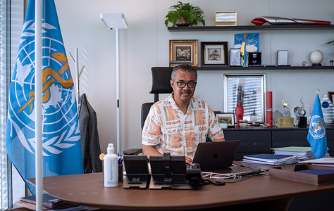 On 16 August 2022 Dr Tedros Adhanom Ghebreyesus sits at his desk in his office at the WHO headquarters in Geneva. On this day he marked the beginning of his second term as WHO Director-General. https://twitter.com/DrTedros/status/1559551458944684033?s=20&t=GZoq7rdr8_HBuL6yFKmDFw