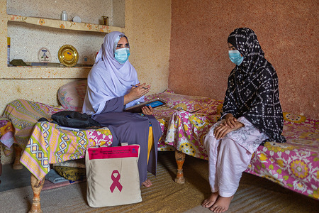 On 25 March 2022 as part of outreach services of the “Lady Health Worker” programme, a health worker visits a client at home to provide information about sexual and reproductive health and rights (SRHR), including about menstrual products and wellbeing during menstruation. She also adds information to an app on her tablet to be able to track the client's health over time. “Lady Health Workers” are part a government health program supported by WHO to provide essential primary health services, including SRHR, to underserved communities where they themselves often live. As of 2020, maternal mortality in Pakistan was 186/100 000 live births. About 25% of married women are using modern contraceptives, and the unmet need for family planning is 17%. There are 29 abortions per 1000 women of reproductive age. The adolescent birth rate is 46 per 1000. Among other achievements, WHO's SRHR Initiative in Pakistan has contributed to updating guidelines, including in-service and pre-service packages, establishing six centres for SRH services, and including misoprostol and a combination of mifepristone and misoprostol in the National Essential Medicines List.