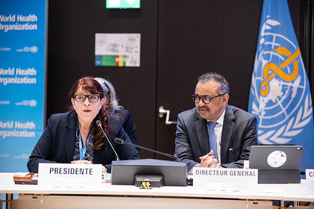Executive Board Chair Dr Kerstin Vesna Petrič (Slovenia) opens the 152nd session of the WHO Executive Board at WHO headquarters in Geneva, Switzerland, on 30 January 2023. Also pictured (right): WHO Director-General Dr Tedros Adhanom Ghebreyesus. Related: https://www.who.int/about/governance/executive-board/executive-board-152nd-session