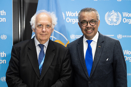 Professor Didier Houssin, Chair of the International Health Regulations Emergency Committee on COVID-19 in discussion with WHO Director-General Dr Tedros