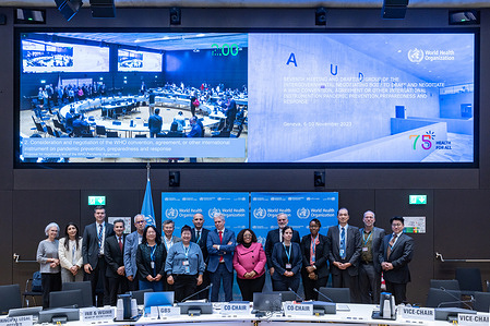 Group photo at the opening of the INB meeting on 6 November 2023.  The https://www.who.int/news-room/events/detail/2023/11/06/default-calendar/seventh-meeting-of-the-intergovernmental-negotiating-body-(inb)-for-a-who-instrument-on-pandemic-prevention-preparedness-and-response , was held at WHO headquarters in Geneva, Switzerland from 6 to 10 November 2023 and will resume again on 4-6 December 2023.  Related: https://apps.who.int/gb/inb/e/e_inb-7.html https://inb.who.int/