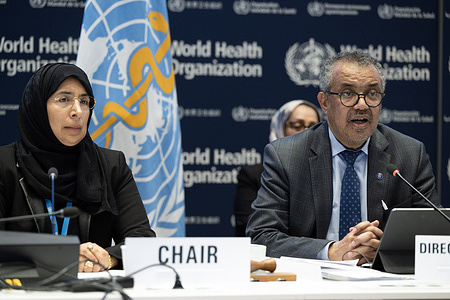 WHO's Executive Board held a special session on the health situation in the occupied Palestinian territory on 10 December 2023 at WHO Headquarters in Geneva, Switzerland. Pictured here: WHO Director-General Dr Tedros Adhanom Ghebreyesus addressing the Board at the closing of the Special Session.  Related: https://www.who.int/news/item/10-12-2023-who-s-executive-board-adopts-resolution-on-access-for-life-saving-aid-into-gaza-and-respect-for-laws-of-war