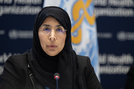 WHO's Executive Board held a special session on the health situation in the occupied Palestinian territory on 10 December 2023 at WHO Headquarters in Geneva, Switzerland. Pictured here: Her Excellency Dr Hanan Mohamed Al Kuwari, Chair of the WHO Executive Board, addressing the Board at the closing of the Special Session.  Related: https://www.who.int/news/item/10-12-2023-who-s-executive-board-adopts-resolution-on-access-for-life-saving-aid-into-gaza-and-respect-for-laws-of-war