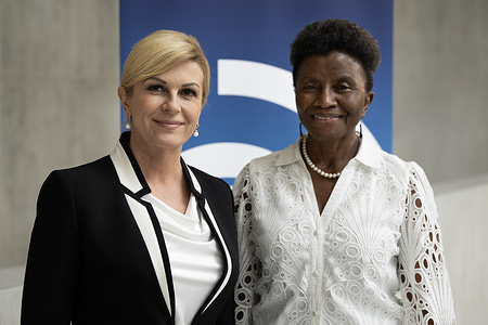 On 30 October 2023 members of the Global Preparedness Monitoring Board (GPMB) met at WHO headquarters in Geneva, Switzerland, and launched their 2023 report on the state of the world's preparedness. Pictured here: GPMB Co-Chairs Ms Kolinda Grabar-Kitarović, former President of Croatia and Ms Joy Phumaphi, Former Minister of Health of Botswana. Related:  https://www.gpmb.org/reports/m/item/a-fragile-state-of-preparedness-2023-report-on-the-state-of-the-worlds-preparedness https://www.gpmb.org/news/news/item/30-10-2023-gpmb-warns-fragile-progress-made-on-pandemic-preparedness-in-the-wake-of-covid-is-at-risk https://www.who.int/director-general/speeches/detail/who-director-general-s-opening-remarks-at-the-global-preparedness-monitoring-board---30-october-2023