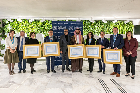 Group photo of awardees at the trans-fatty acids elimination validation ceremony at WHO Headquarters in Geneva, Switzerland, on 29 January 2024. WHO awarded its first-ever certificates validating progress in eliminating industrially produced trans fatty-acids to five countries. Denmark, Lithuania, Poland, Saudi Arabia, and Thailand have each demonstrated they have a best practice policy for industrially produced trans-fatty acids (iTFA) elimination in effect, supported by adequate monitoring and enforcement systems. WHO also released results from the first five years of its https://www.who.int/teams/nutrition-and-food-safety/replace-trans-fat to eliminate iTFA. Related: https://www.who.int/news/item/29-01-2024-who-awards-countries-for-progress-in-eliminating-industrially-produced-trans-fats-for-first-time