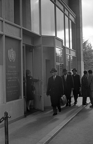 WHO ex-headquarters at the Palais des Nations in Geneva Entrance to WHO headquarters in Geneva. - c.1960