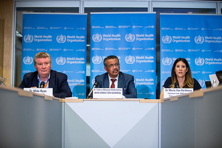 Coronavirus Briefing, 4 February 2020 WHO Emergencies coronavirus Press Conference in the WHO Strategic Health Operations Centre (SHOC) room. Geneva, Switzerland, 6 February 2020. The conference was held by WHO Director-General Dr Tedros Adhanom Ghebreyesus, WHO Executive Director of Health Emergencies Programme (HEO) Dr Michael Ryan and WHO Technical Lead on the COVID-19 Dr Maria Van Kerkhove. Title of officials and WHO staff reflects their respective positions at the time the photo was taken. Read the transcript: https://www.who.int/docs/default-source/coronaviruse/transcripts/trancription-who-audio-coronavirus-press-conference-06feb2020-final.pdf?sfvrsn=a6433f0b_2